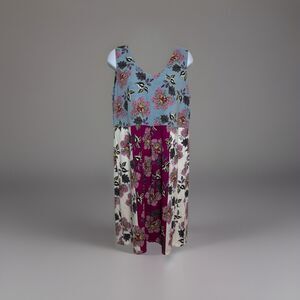 NWT! J.Jill Dress Womens Medium Blue Floral V-Neck Sleeveless Rayon Blend A-Line